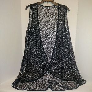 Black Cardigan Style Vest Black Open Weave Size 1X